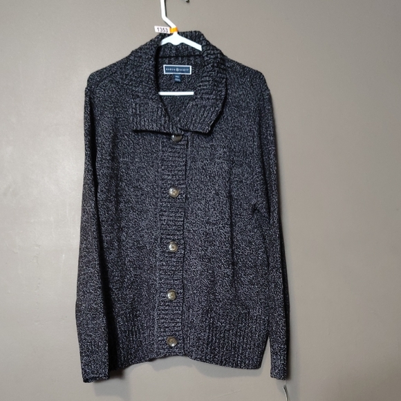 Karen Scott Sweaters - Karen Scott Black/White Full Big Button Cardigan Size XXL NWT